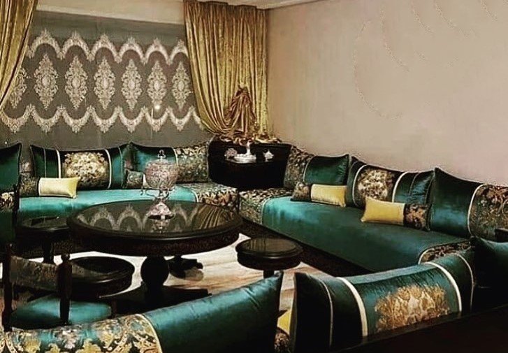 Tlamet salon marocain traditionnel en tissu Benchrif